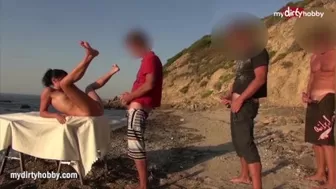 At The Beach, My Dirty Hobby Has Fun With Five Horny Men