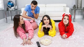 Natalia Nix, Dakota Burns, Dani Damzel - Stepbrother Crashes Slumber Party (Teen, Blowjob, Brunette, Natural Tits, All Sex)