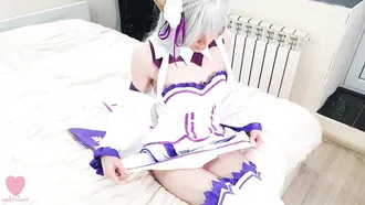 Cosplaying As Emilia From Re:zero While Getting Drilled Hard On All Fours