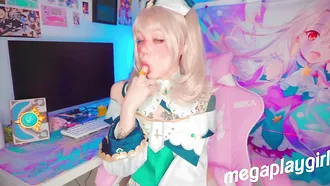 Another Cosplaying Video Of Elisabeth Weird In Which She Is Deepthroating A Dildo