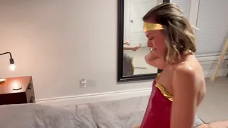 She Is Cosplaying As Wonder Woman And She Is Tied Up While Getting Screwed