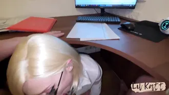 He Was Trying To Work But The Blonde Milf Showed Up And Tried To Get Him Hard