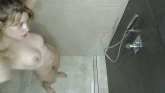 The Webcam In The Shower Captures The Hot Blonde Playing With Her Tits And Pussy