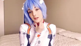 Cosplaying As Rei Ayanami From Evangelion And Riding On That Big Toy