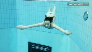 Podvodkova Swimming In Blue Bikini In The Pool