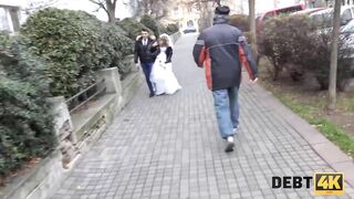 Debt4K Debt Collector Fucks The Bride In White Dress And Stockings