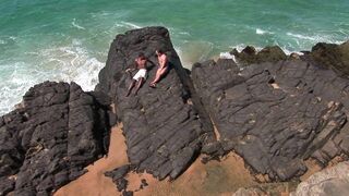 Sexy Girl Goes To The Beach With Two Men