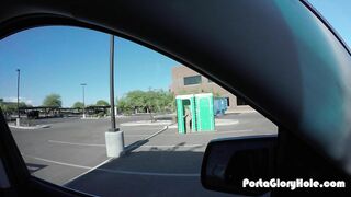 She Sucks The Cocks Of Strangers In A Public Portable Restroom Glory Hole. Her Boyfriend Can't Wait To See Her After He Watched All Of This Happen