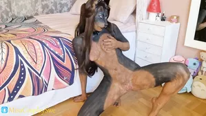 Puppy Play - Doberman Bodypaint - Dildo Riding And Bj - Misacosplayswe