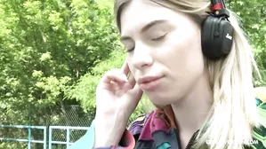 Teen Starts Fingering In The Park While Listening To Music