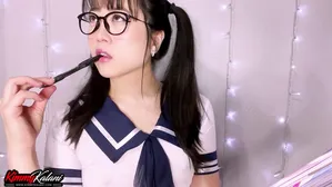 Cute Schoolgirl Gives Secret Handjob Under Desk, Almost Caught - Asmr Hj