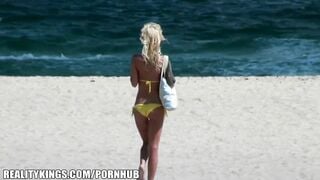 Bikini Clad Bombshell Is Picked Up For Public Sex On The Beach