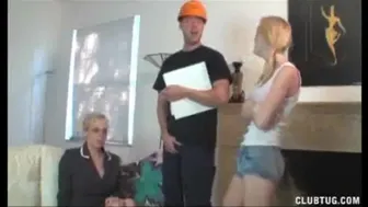 Mom And Teen Jerk Off The Electricity Guy For Good