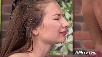 Piss In Mouth - Face Fucked Brunette Drinks Piss