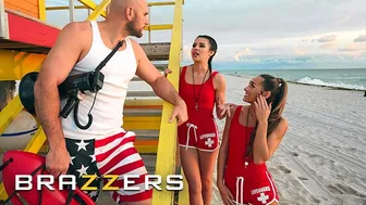 Lifeguards Mackenzie Mace & Kylie Rocket Convince Their Co-Worker Jmac To Fuck Them Both