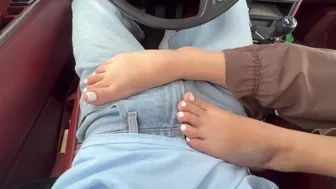 Car Footjob Over Pants