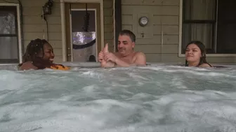 Sexy Mistresses In Hot Tub With Loser Slave Husband