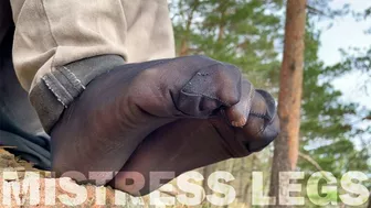 Feet Teasing At The Forest In Torned And Sweaty Black Nylon Socks (Mp4 Hd)