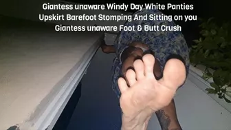 Giantess In A Dress Unaware Windy Day White Panties Upskirt Barefoot Stomping And Sitting On You Giantess Unaware Foot & Butt Crush