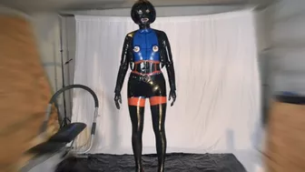 Heavy Pierced Latex Lady In Blue Catsuit Black Stockings Mask And More Fucks Huge Rubber Dildo And Sucks Pierced Dick Part 1