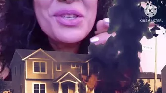 Burning Down The House Lolas Sick Of Her Noisy Neighbors So She Uses A Growth Spray To Make Herself Big So She Smokes A Cigarette Avi As A Giantess And Destroys The House