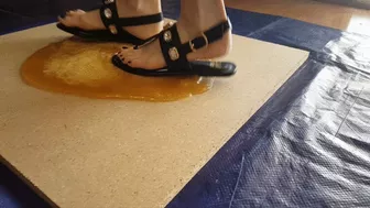 Kay Pop Stuck In Ultra Sticky Glue Trap Wearing Leather Sandals