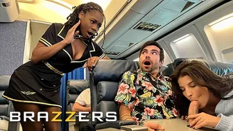 Naughty Girls Lasirena69 & Hazel Grace Go To The Back Of The Plane & Share Lucky's Cock