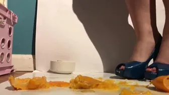 Sexy Girl In Heals Decimates, Tramples, And Gets Wet And Messy With Her Food