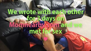 Couple Dressed Like Superman Huge Cumshot On Busty Tits