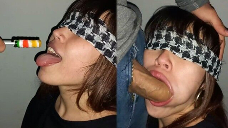 Petite Step-Sis Mewslut Tricked Into Blindfolding And Giving A Sloppy Bj To Her Step-Bro