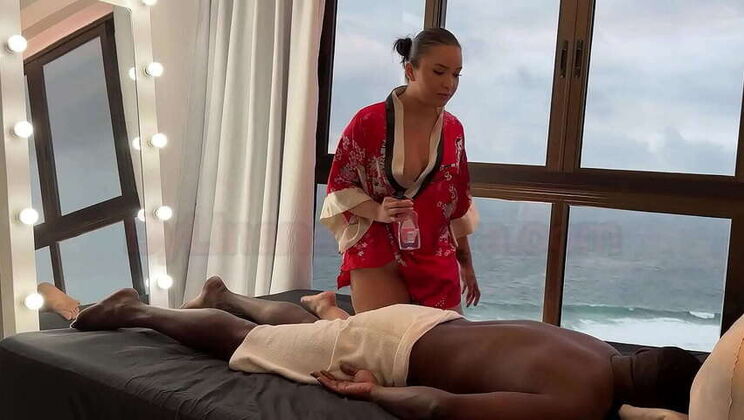 Asian Masseuse Lina Nakamura Gives Relaxing Massage To Well-Endowed Black Man, Resulting In Creampie - Amateur Pornstar