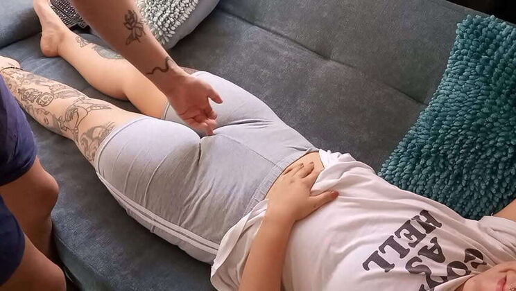 My Stepbro's Girlfriend Chilled On The Couch, Showing Off Her Curvy Body And Inviting Me To Touch Her